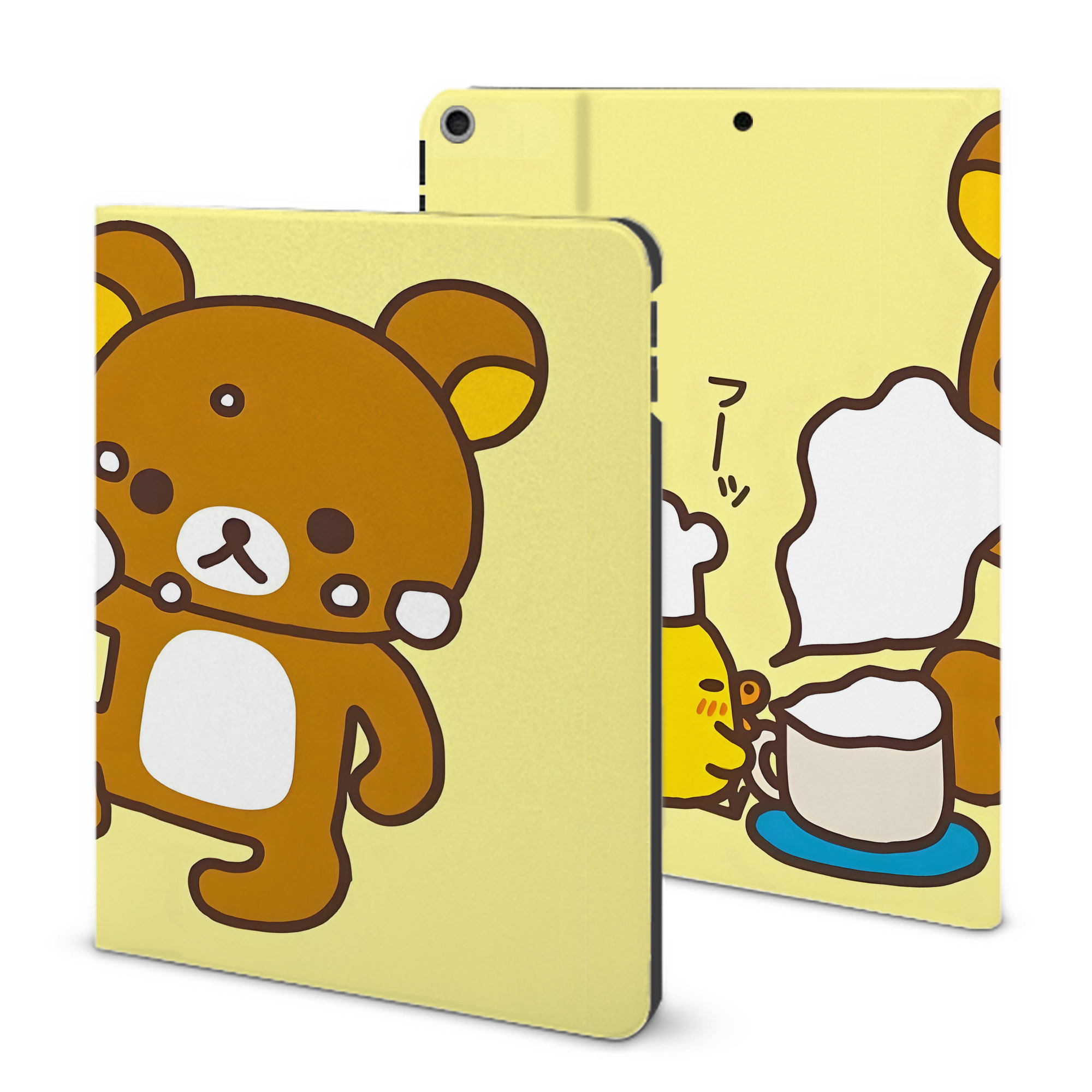 （画像用） リラックマ リラックマ キイロイトリ Rilakkuma Korilakkuma Kiiroitori IPad ケース ブック型 PUレザー TPU 耐衝撃 軽量 薄型 ペン収納なし 全面保護 IPad 各モデル対応